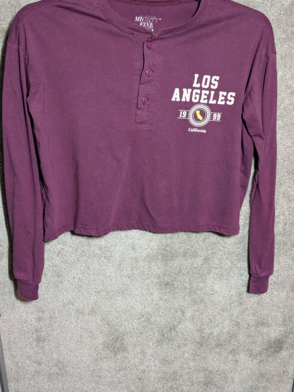 058 Mighty Fine Purple Los Angeles 1999 Henley Long Sleeve Shirt Size XS